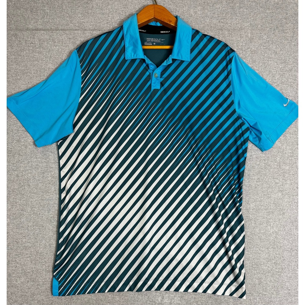 Nike Golf Tour Performance Polo Shirt Mens L Blue Striped Dri-FIT